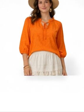 Vince Camuto Textured Burnt Orange Blouse XS Boho Office Chic Lined